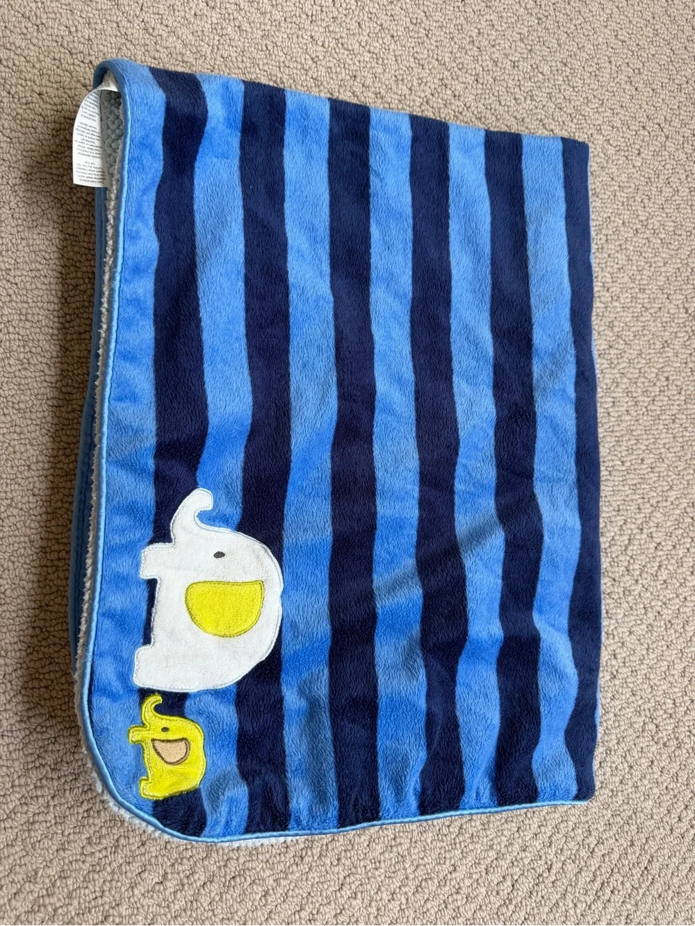 Blue Striped Elephant Plush Baby Blanket -